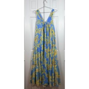 ASOS DESIGN Blue Floral Chiffon Tiered Maxi Dress V-Neck Tie Front Size US 8